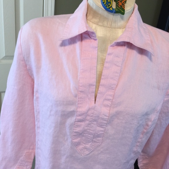 Carlie’s Court Pink Linen Shirt CollarTunic Size L - Picture 2 of 6